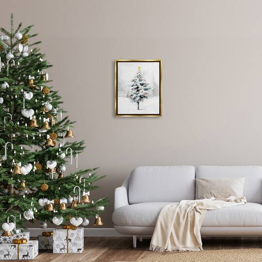 Stupell Industries Snowy Christmas Tree Landscape Framed Floater Canvas Wall Art